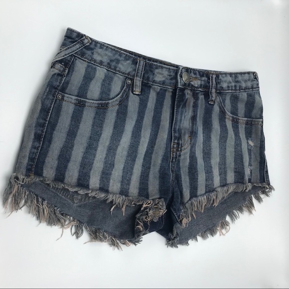 Free People Striped Denim Distressed Shorts - Picture 2 of 6